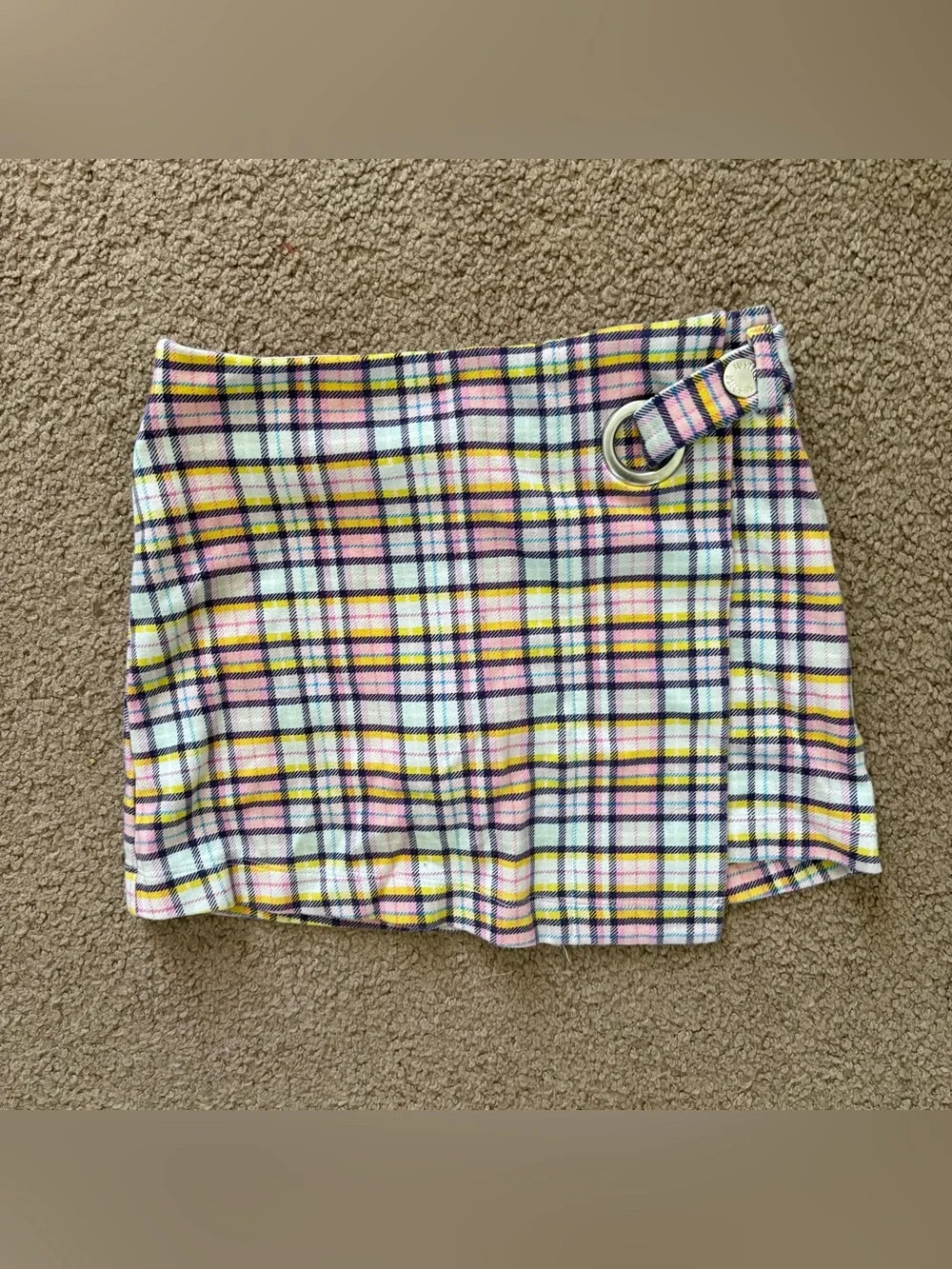 Justice Girls Size 6 Multicolor Plaid Wrap Skort Buckle Accent Short
